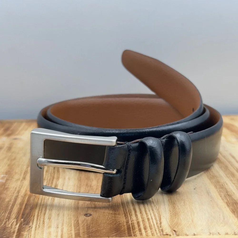 Handmade in Italy Leather Belt Black Silver Buckle 32/80 Luxury Professional